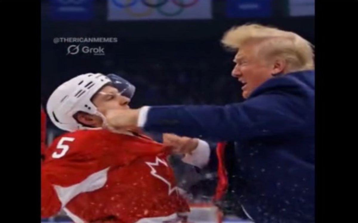 Donald Trump salta al hielo para golpear canadienses en un partido de hockey | Video